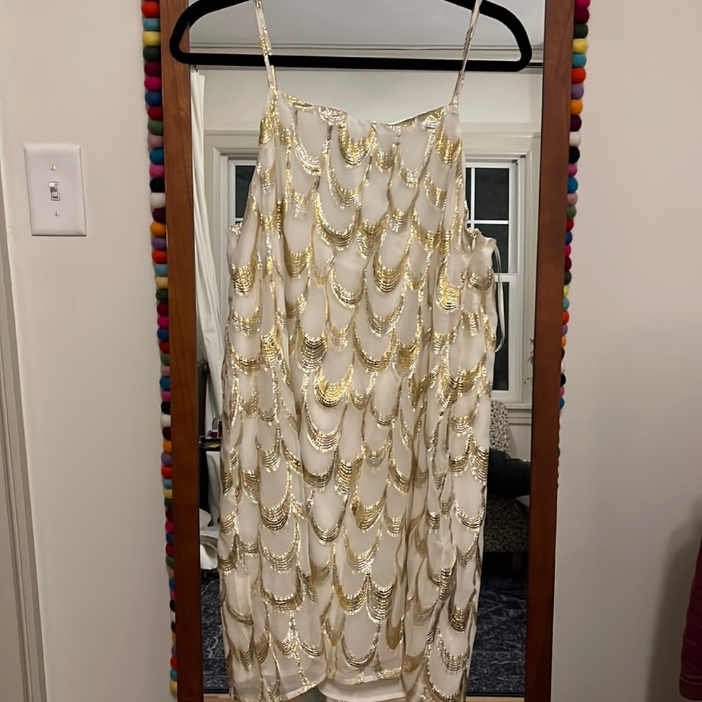 VICI METALLIC SILK BLEND MINI DRESS - CREAM